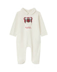 Tutina bianca con patch orsetto con fiocco e logo Nanan frontale