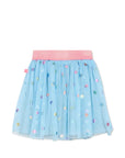 Gonna in tulle azzurra con pois applicati multicolore Billieblush