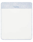 Coperta bianca in tessuto Liberty color azzurro