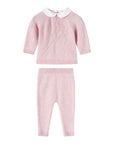Completo rosa 2 pezzi in filo misto cashmere con dettagli logo Nanan