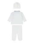 Tutina 2 pezzi e cappello bianco in jersey e tessuto Liberty azzurro Nanan