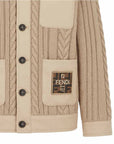Cardigan giubbino beige con dettagli logo Fendi