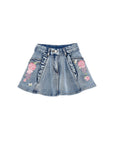 Gonna di jeans blu con dettagli fiori cuciti Monnalisa