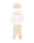 Completo t-shirt, cappello e pantalone bianco e beige Moncler