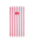 Telo mare a righe bianco e rosa con logo cucito Sundek