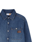 Camicia in jeans blu con patch logo Timberland cucito frontale