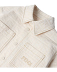 Giacca camicia in cotone panna con logo Fendi