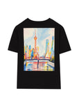 T-shirt nera con stampa logo Burberry Shanghai