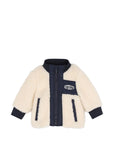 Felpa teddy panna con dettagli blu e logo stampa logo Timberland frontale