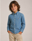 Camicia in jeans con logo Ralph Lauren cucito frontale