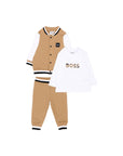 Completo tre pezzi marrone con dettagli logo Boss