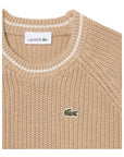 Maglione beige ad intarsio con patch logo Lacoste