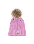 Cappello lilla con pompom e patch logo Moncler