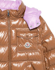 Giubbino New Andro marrone con dettaglio lilla e patch Moncler