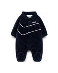 Tutina in ciniglia blu con logo Boss stampato frontale
