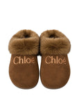 Sandalo marrone con logo Chloé cucito frontale