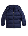 Giubbino blu con logo Ralph Lauren cucito frontale a contrasto