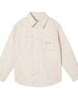 Giacca camicia in cotone panna con logo Fendi