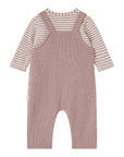 Completo 2 pezzi beige con t-shirt rigata e salopette Nanan