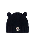 Cappello blu con orecchie e patch cucito Moncler