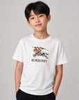 T-shirt bianca con patch logo Burberry frontale