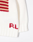 Maglione bianco baby con logo Ralph Lauren e bandiera americana frontale
