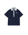 Camicia mezza manica blu con logo cucito Fendi