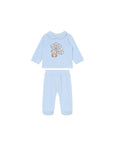Completo 2 pezzi in ciniglia azzurro con patch orso e palloncini Nanan