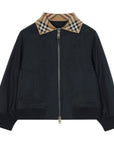 Felpa in cotone blu con collo logato Burberry