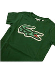 T-shirt verde con dettaglio patch coccodrillo grande Lacoste