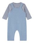 Completo 2 pezzi azzurro con t-shirt rigata e salopette Nanan