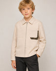 Giacca camicia beige con dettagli logo Fendi