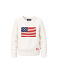 Maglione bianco con logo Ralph Lauren e bandiera americana frontale