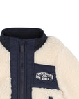 Felpa teddy panna con dettagli blu e logo stampa logo Timberland frontale