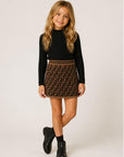 Gonna in maglia marrone con logo FF Fendi a contrasto