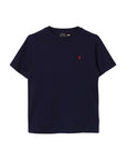T-shirt in cotone blu con logo Ralph Lauren cucito frontale