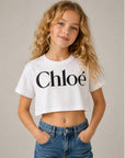 T-shirt bianca cropped con stampa logo Chloé a contrasto