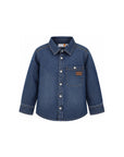 Camicia in jeans blu con patch logo Timberland cucito frontale