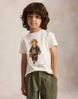 T-shirt beige con stampa bear Ralph Lauren frontale