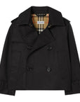 Trench nero cropped con dettagli logo Burberry