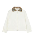 Felpa in cotone bianca con collo logato Burberry