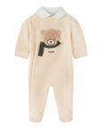 Tutina beige in felpa con orso applicato e dettagli Nanan