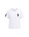 T-shirt bianca con logo Ralph Lauren cucito a contrasto blu