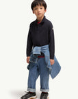 Polo blu con patch logo Moncler sulla manica
