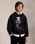 Felpa in cotone nera con stampa Ralph Lauren frontale