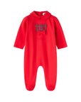 Tutina rossa con patch orsetto con fiocco e logo Nanan frontale