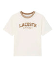 T-shirt bianca con patch logo Lacoste scritto frontale