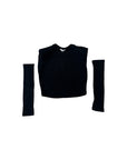 T-shirt a costine nera con manicotti e dettagli logo Lulu