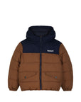 Giubbino marrone e blu con stampa logo Timberland frontale