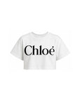 T-shirt bianca cropped con stampa logo Chloé a contrasto
